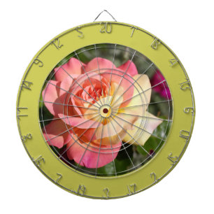 Pretty pink and yellow rose flower. Floral Dartboard