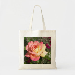 Pretty pink and yellow rose flower. Floral Tote Bag