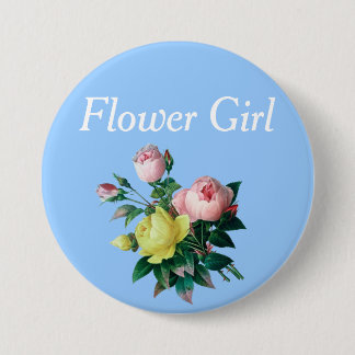 pretty  pink and yellow rose flowers flower girl 7.5 cm round badge