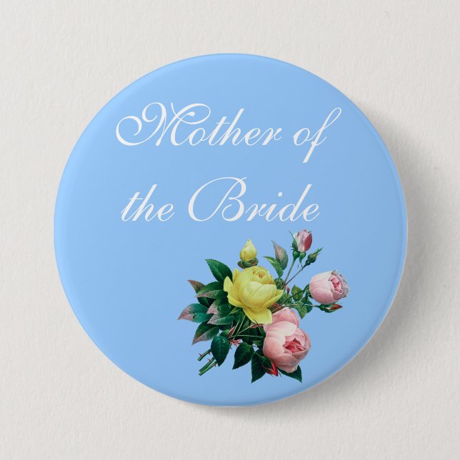 pretty pink and yellow rose flowers wedding button (Front)