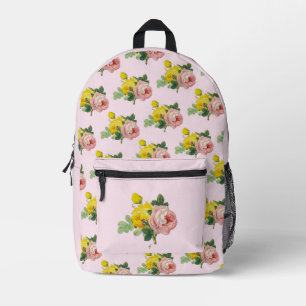 Pretty Pink and Yellow Roses Floral Printed Backpack