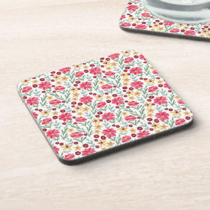 Pretty Pink and Yellow Vintage Floral Pattern Coaster
