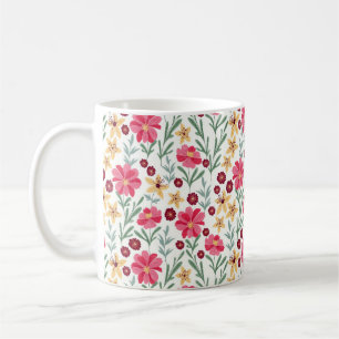 Pretty Pink and Yellow Vintage Floral Pattern Coffee Mug