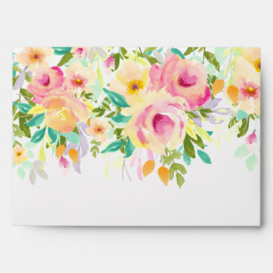 Pretty Pink and Yellow Watercolor Floral Envelopes