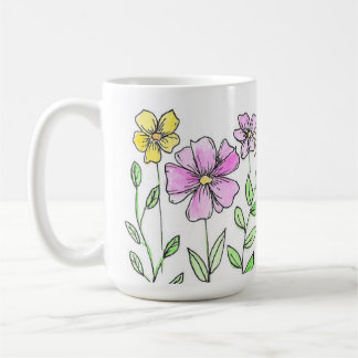 Pretty Pink and Yellow Watercolor Flowers Coffee Mug