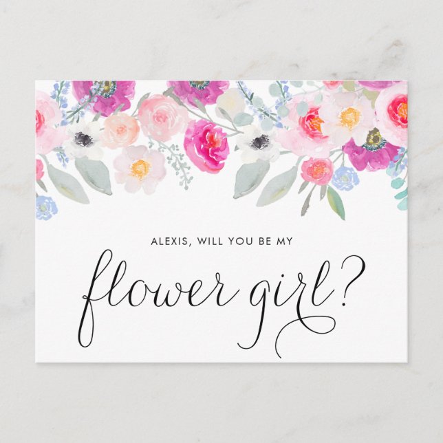 Pretty Pink Anemones Will You Be My Flower Girl Invitation Postcard (Front)