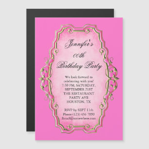 Pretty Pink Antique Frame & Diamonds Birthday Magnetic Invitation