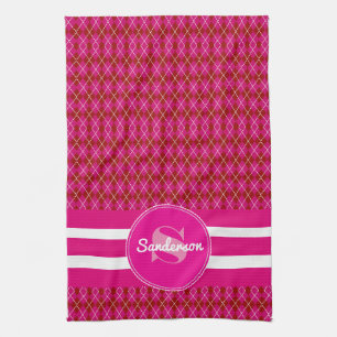 Pretty Pink Argyle w/Name Golf or Tea Towel