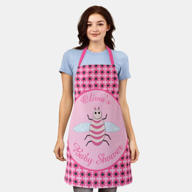 Pretty Pink Baby Girl Bee Custom Baby Shower Apron (Worn)