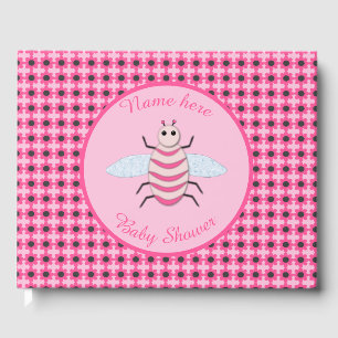 Pretty Pink Baby Girl Bee Custom Baby Shower Guest Book