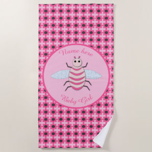 Pretty Pink Baby Girl Bee Custom Beach Towel