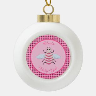 Pretty Pink Baby Girl Bee Custom Ceramic Ball Christmas Ornament