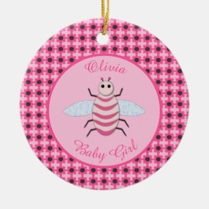 Pretty Pink Baby Girl Bee Custom Ceramic Ornament