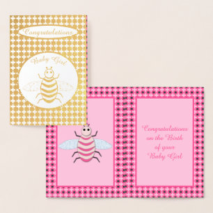 Pretty Pink baby Girl Bee Custom Foil Card