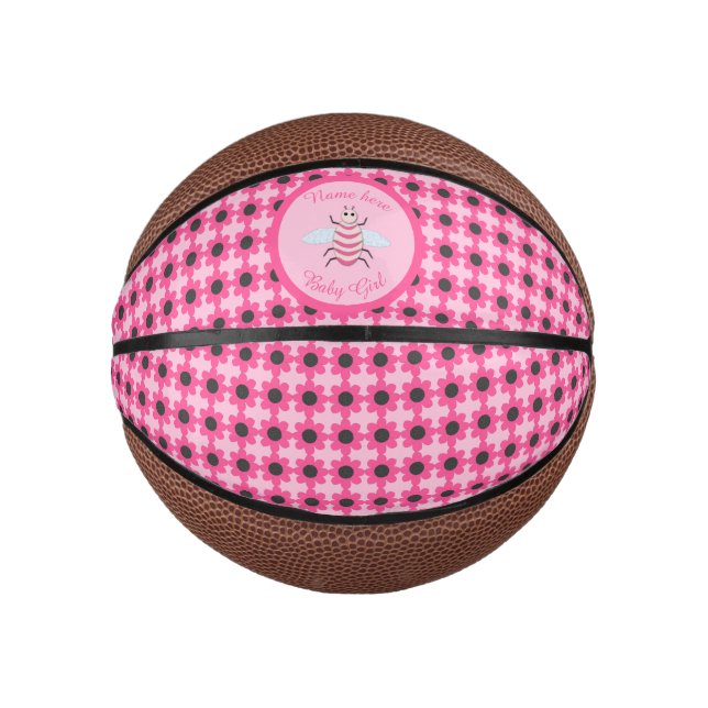 Pretty Pink Baby Girl Bee Custom Mini Basketball (Front)