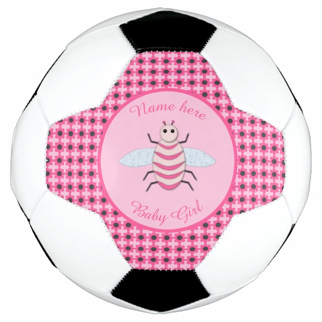 Pretty Pink Baby Girl Bee Custom Soccer Ball (Front)