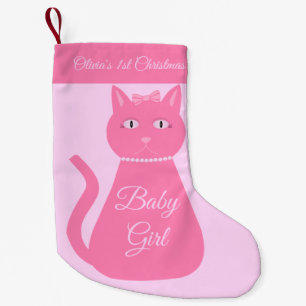Pretty Pink Baby Girl Cat Custom 1st Christmas Small Christmas Stocking