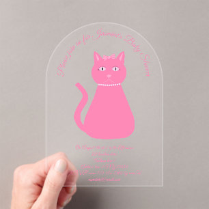 Pretty Pink Baby Girl Cat Custom Baby Shower Acrylic Invitations