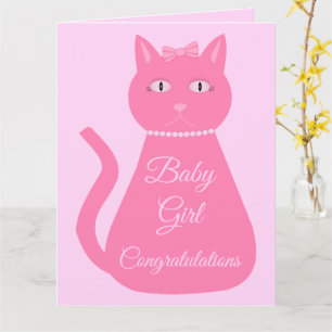 Pretty Pink Baby Girl Cat Custom Baby Shower Card