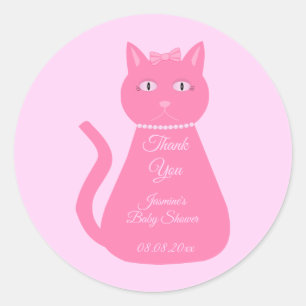 Pretty Pink Baby Girl Cat Custom Baby Shower Classic Round Sticker