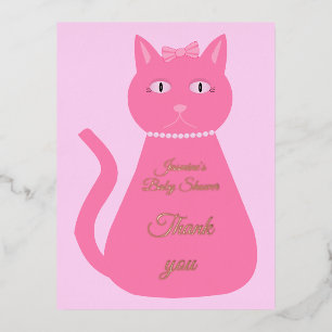 Pretty Pink Baby Girl Cat Custom Baby Shower Foil Holiday Postcard