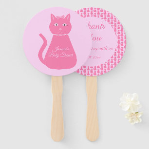Pretty Pink Baby Girl Cat Custom Baby Shower Hand Fan