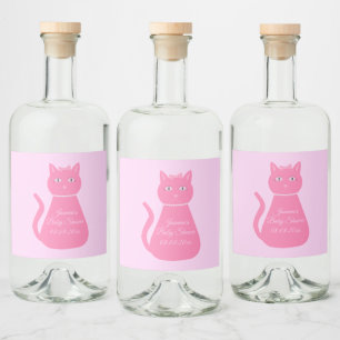 Pretty Pink Baby Girl Cat Custom Baby Shower Liquor Bottle Label