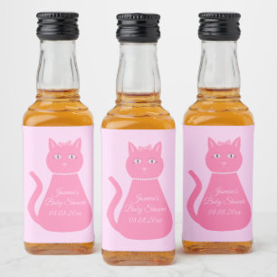 Pretty Pink Baby Girl Cat Custom Baby Shower Liquor Bottle Label