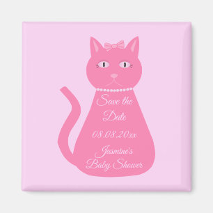 Pretty Pink Baby Girl Cat Custom Baby Shower Magnet