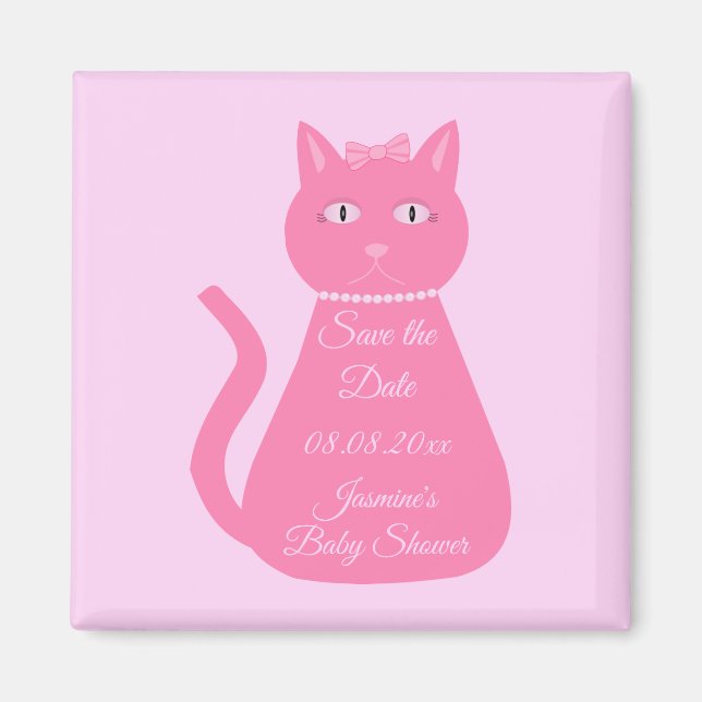 Pretty Pink Baby Girl Cat Custom Baby Shower Magnet (Front)