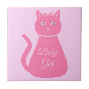 Pretty Pink Baby Girl Cat Custom Ceramic Tile