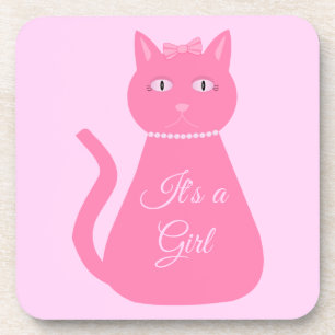 Pretty Pink Baby Girl Cat Custom Coaster