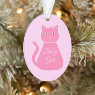 Pretty Pink Baby Girl Cat Custom First Christmas Ornament