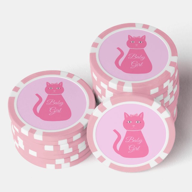 Pretty Pink Baby Girl Cat Custom Gender Reveal Poker Chips (Stack)