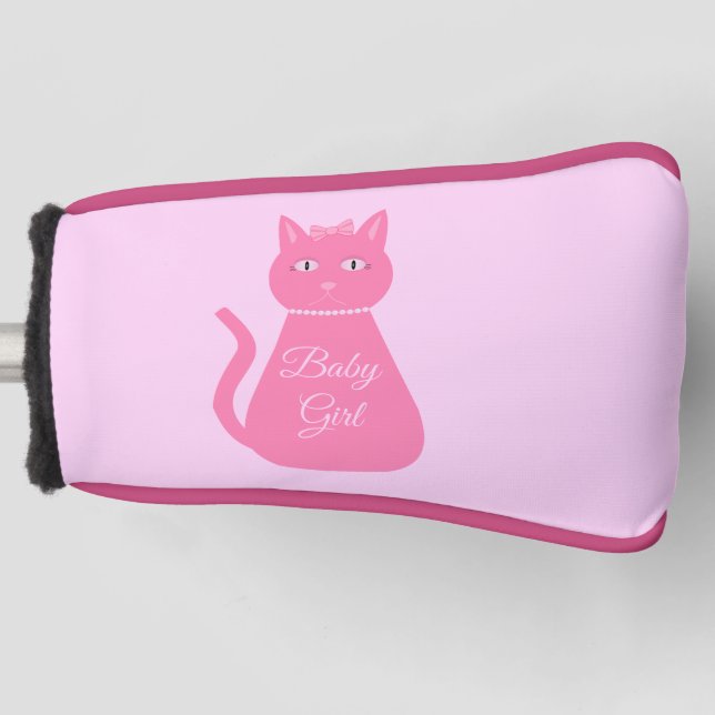 Pretty Pink Baby Girl Cat Custom Golf Head Cover (Front)