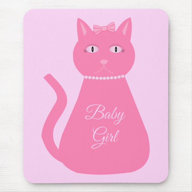Pretty Pink Baby Girl Cat Custom Mouse Pad (Front)
