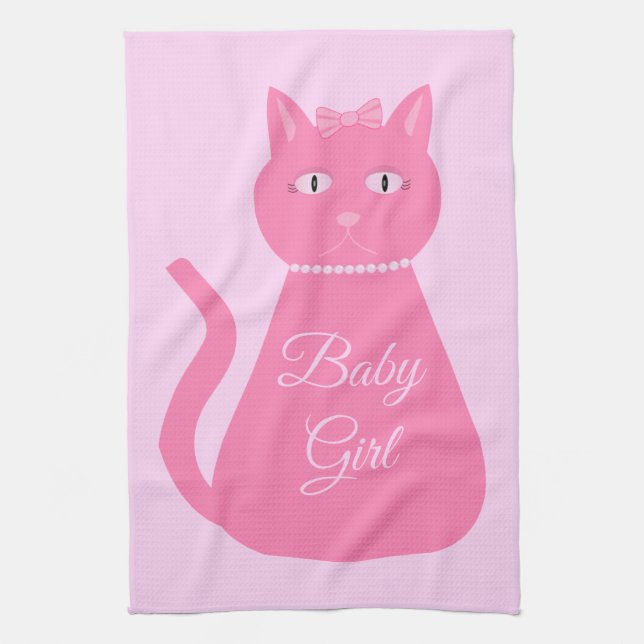 Pretty Pink Baby Girl Cat Custom Tea Towel (Vertical)