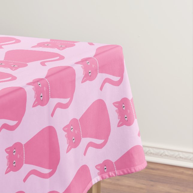 Pretty Pink Baby Girl Cat Patterned Tablecloth (In Situ)