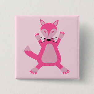 Pretty Pink Baby Girl Fox 15 Cm Square Badge