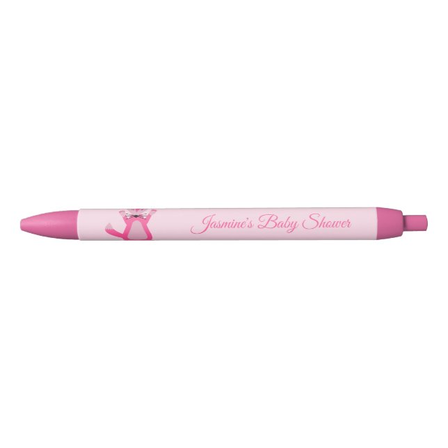 Pretty Pink Baby Girl Fox Custom Baby Shower Black Ink Pen (Front)