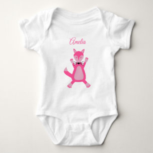 Pretty Pink Baby Girl Fox Custom Name Bodysuit