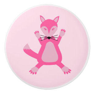 Pretty Pink Baby Girl Fox Nursery Ceramic Knob