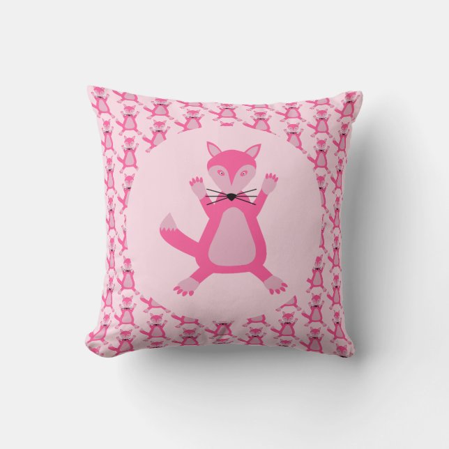 Pretty Pink Baby Girl Fox Patterned Double Sided Cushion (Front)
