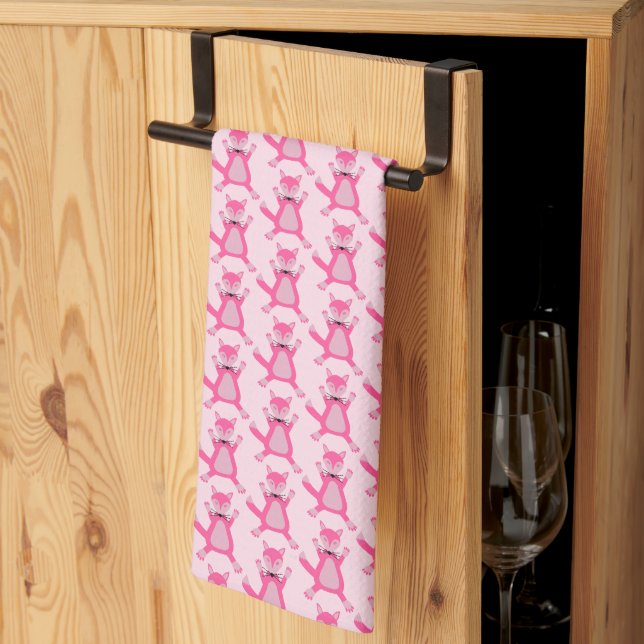 Pretty Pink Baby Girl Fox Patterned Tea Towel (Thirds Fold)