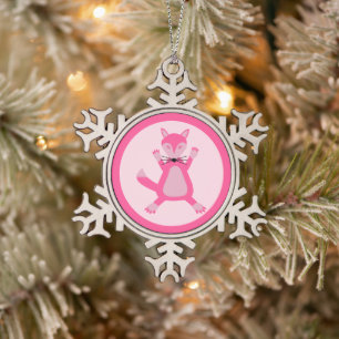 Pretty Pink Baby Girl Fox Snowflake Pewter Christmas Ornament