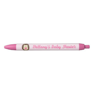 Pretty Pink Baby Girl Hedgehog Baby Shower Black Ink Pen