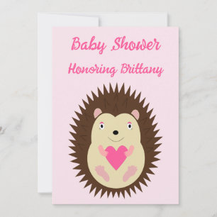 Pretty Pink Baby Girl Hedgehog Baby Shower Invitation
