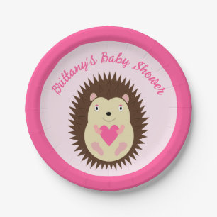 Pretty Pink Baby Girl Hedgehog Baby Shower Paper Plate