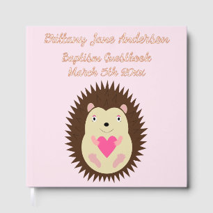 Pretty Pink Baby Girl Hedgehog Baptism Guest Book