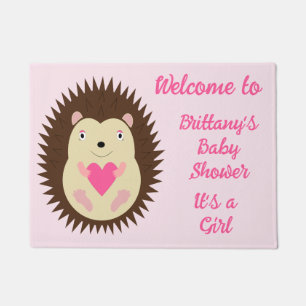 Pretty Pink Baby Girl Hedgehog Custom Doormat